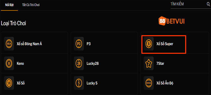 Chọn loại trò chơi Xổ số Super
