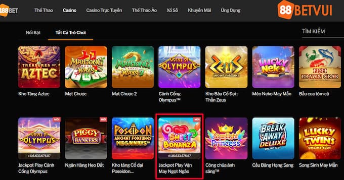 Lựa chọn game Jackpot Play Vận May Ngọt Ngào