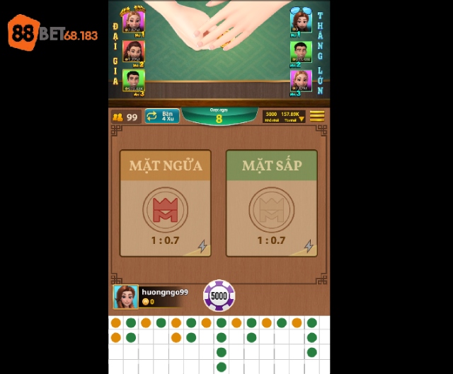 Giao diện chơi game tung đồng xu tại 88bet